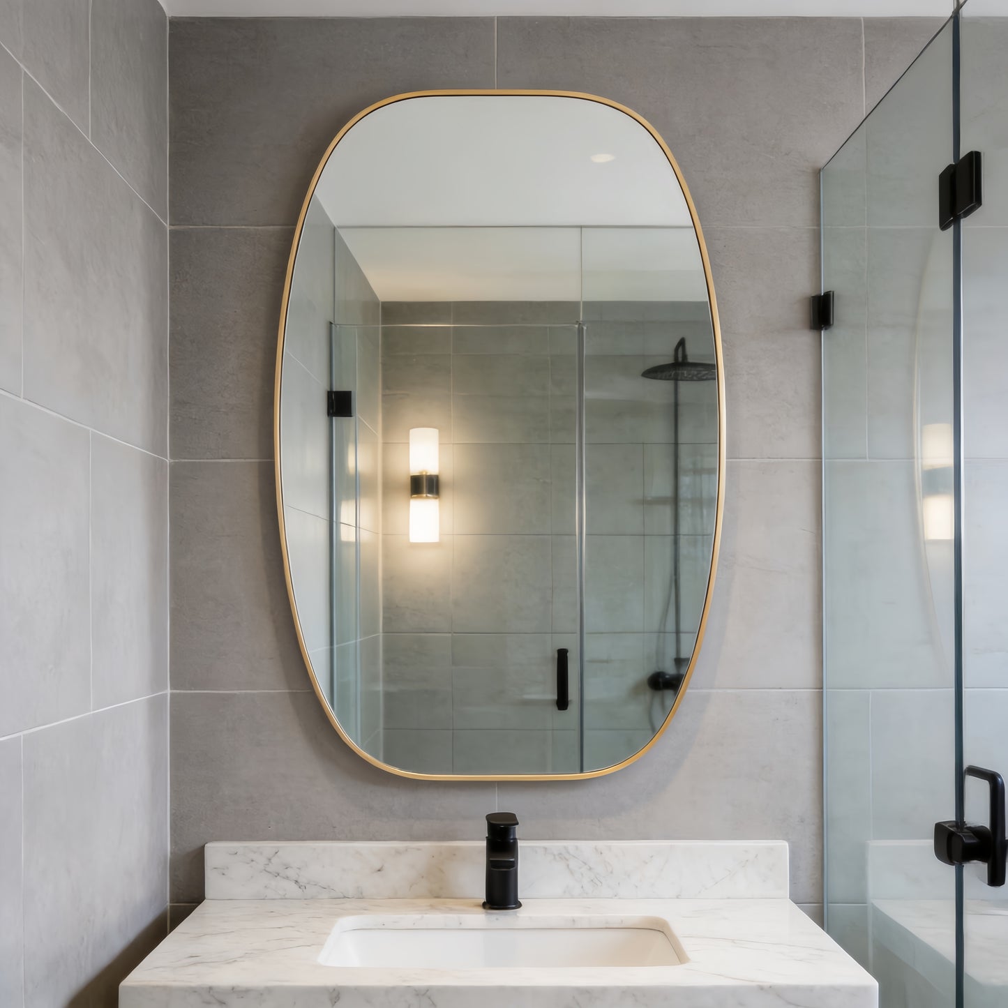 30x48 Inch Gold Metal Framed Oval Bathroom Mirror for Wall