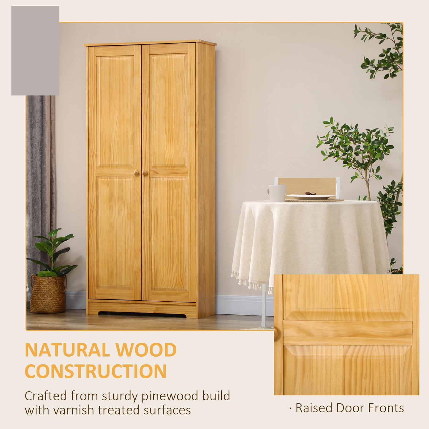 67" Pinewood Kitchen Pantry Storage Cabinet - Brown