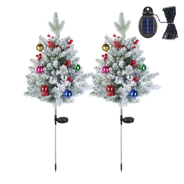 Solar Powered LED Christmas Tree Urn Filler with Berries Decor