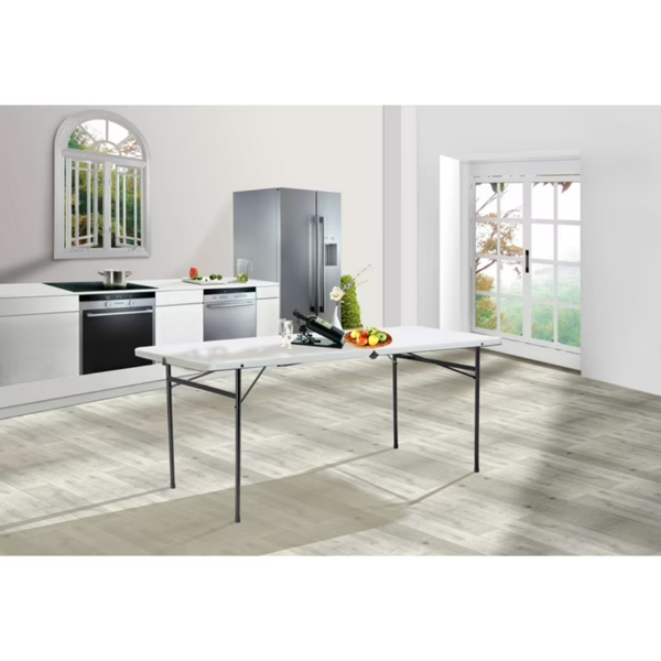 6-Foot Bi-Fold Folding Table - White, Durable Plastic Design