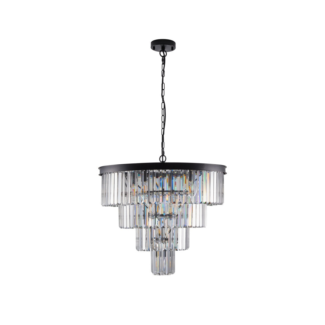 Elegant Black Crystal Chandelier - 4 Tier Modern Lighting Fixture
