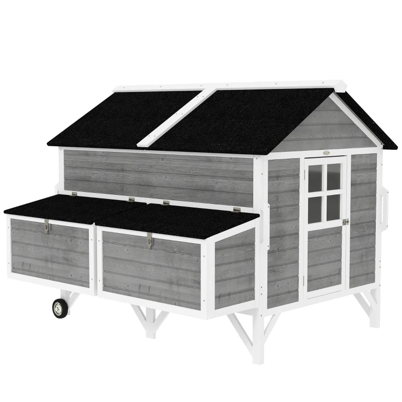 Wooden Chicken Coop with Wheels Handles 2 Nesting Boxes 4 Perches 2 Trays Gray