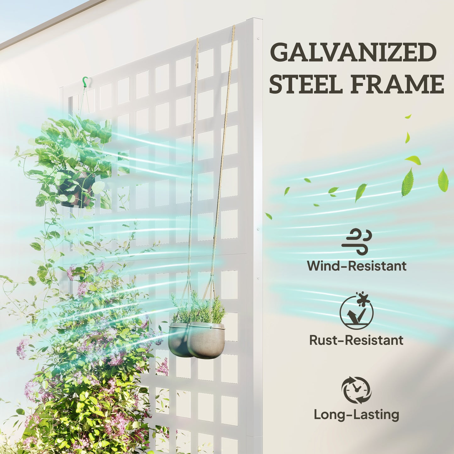 Galvanized Steel Raised Garden Bed with Trellis for Climbing Plants 35x16x70 White