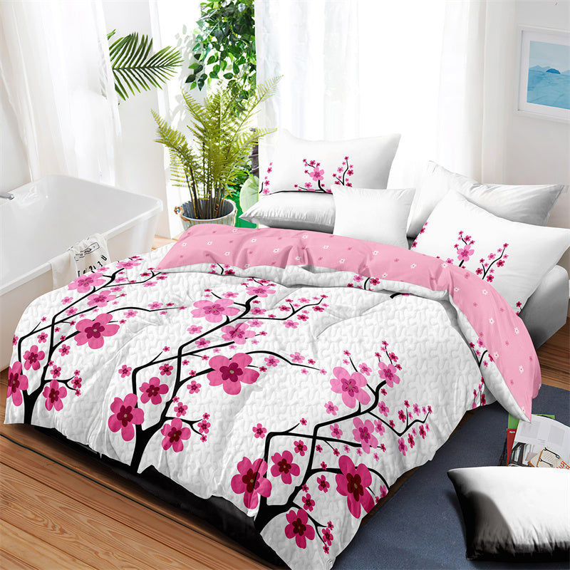 Pink Floral 5-Piece Quilt Set with Pillow Shams & Covers