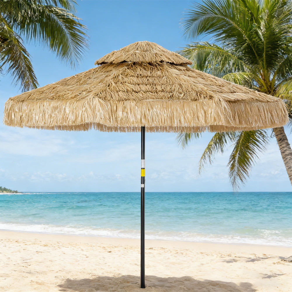 8.5 FT Tropical Hawaiian Patio Umbrella with Straw Tassels