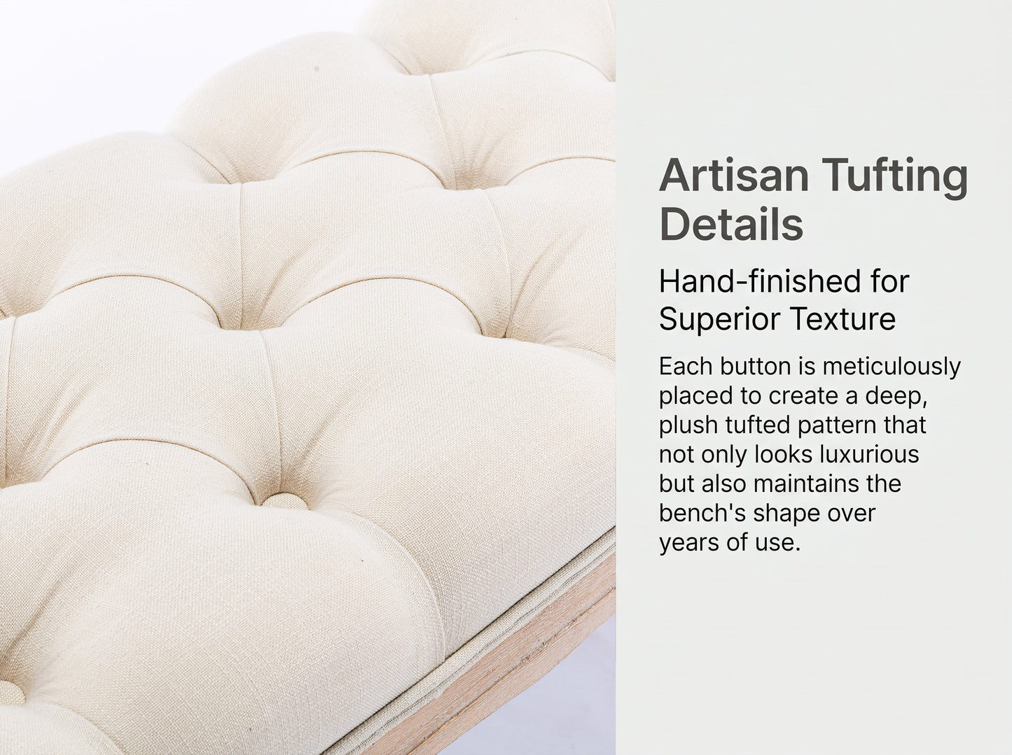 French Vintage Tufted Upholstered Bedroom Bench - Beige