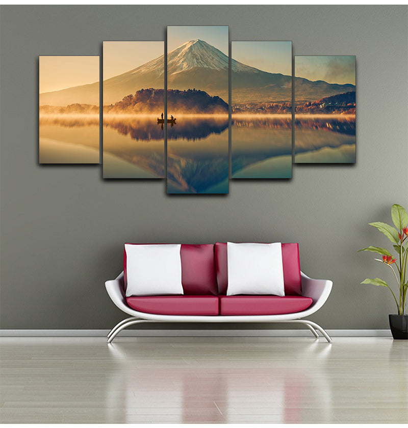 Lake View Mountain Canvas Wall Art - Landscape Oil Painting for Living Room