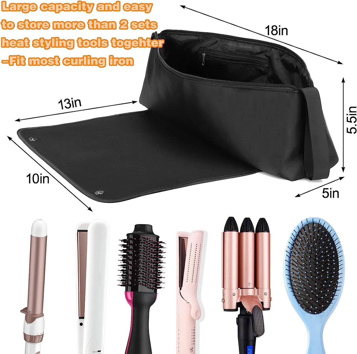 Travel Storage Bag for Hair Styling Tools - Black, 36x12x10cm