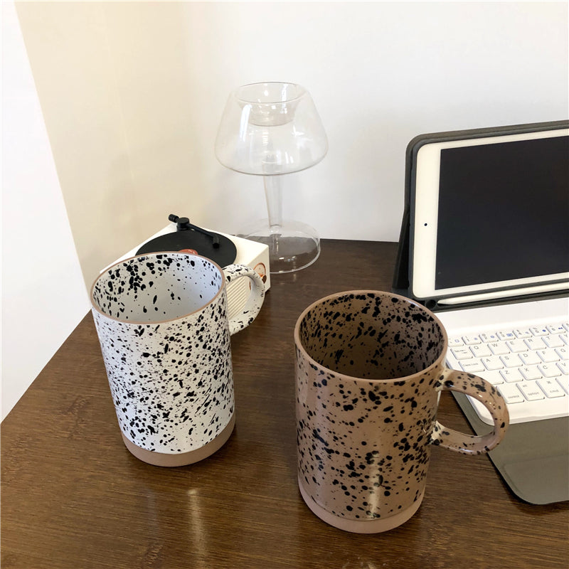 Retro Japanese Style Splash Ink Ceramic Coffee Cup - Large Capacity