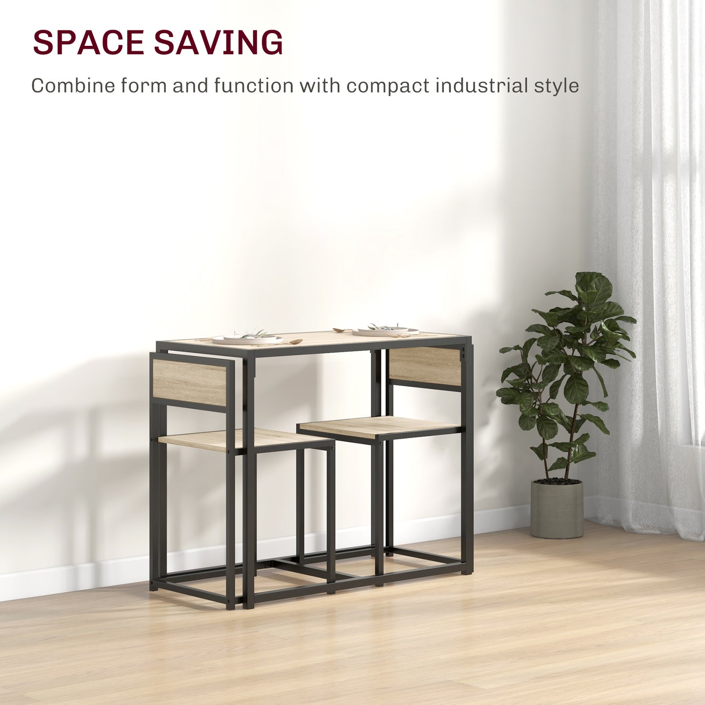 3-Piece Industrial Dining Room Set with Rectangular Table & Chairs - Oak