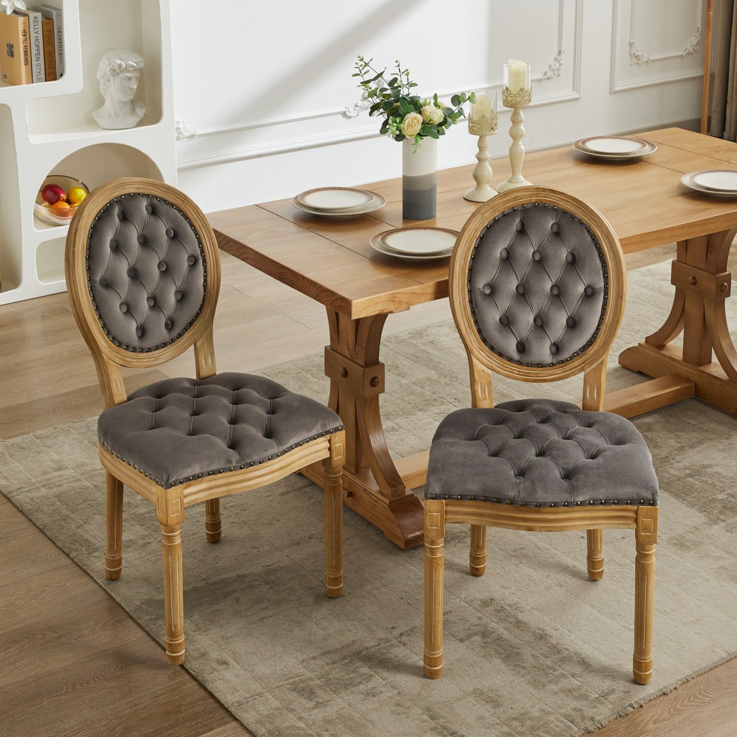 French Style Velvet Dining Chairs Set of 2 - Gray