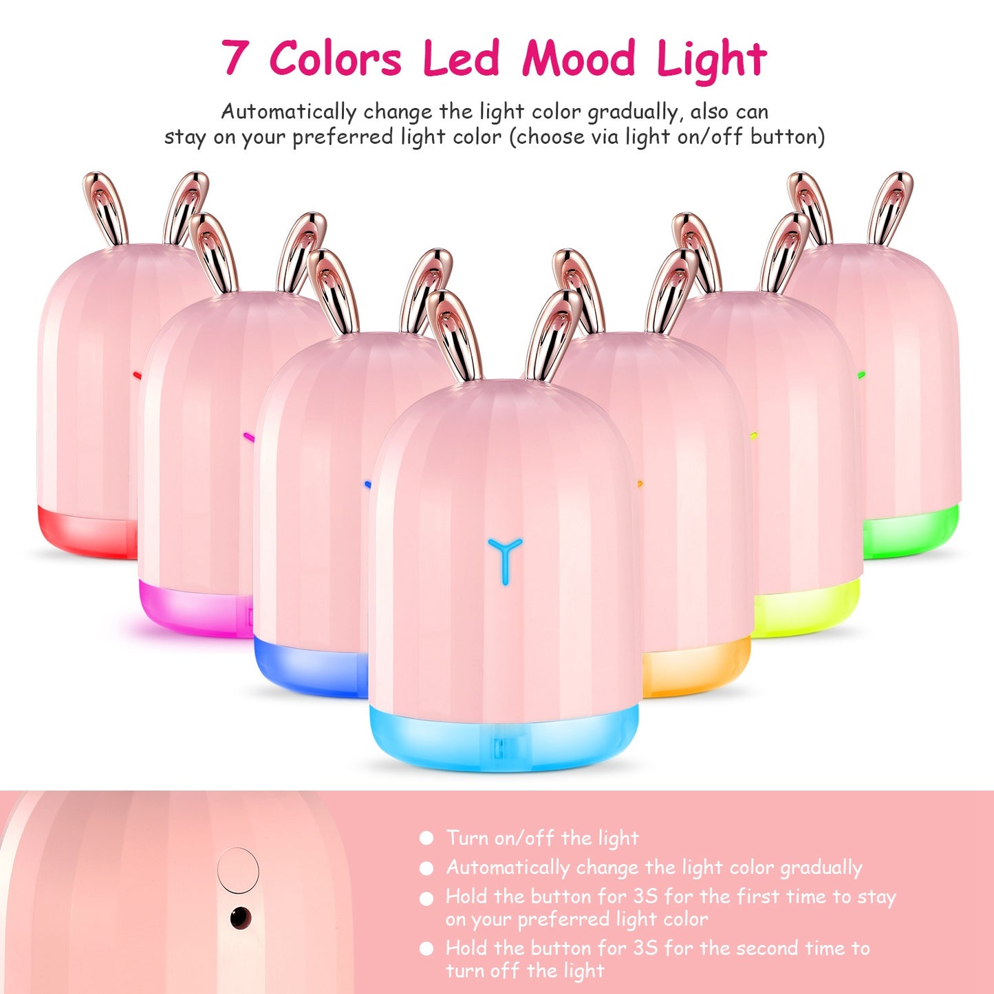 Ultrasonic Air Humidifier with 7 Color Breathing Lights, Auto Shut-Off for Home Office Yoga