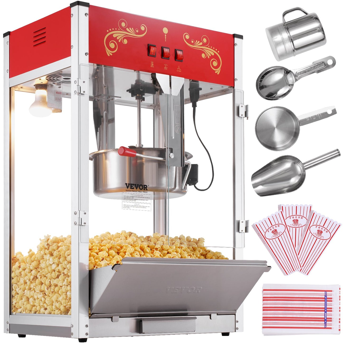 Commercial Popcorn Maker Machine 1615W 16oz Countertop Red