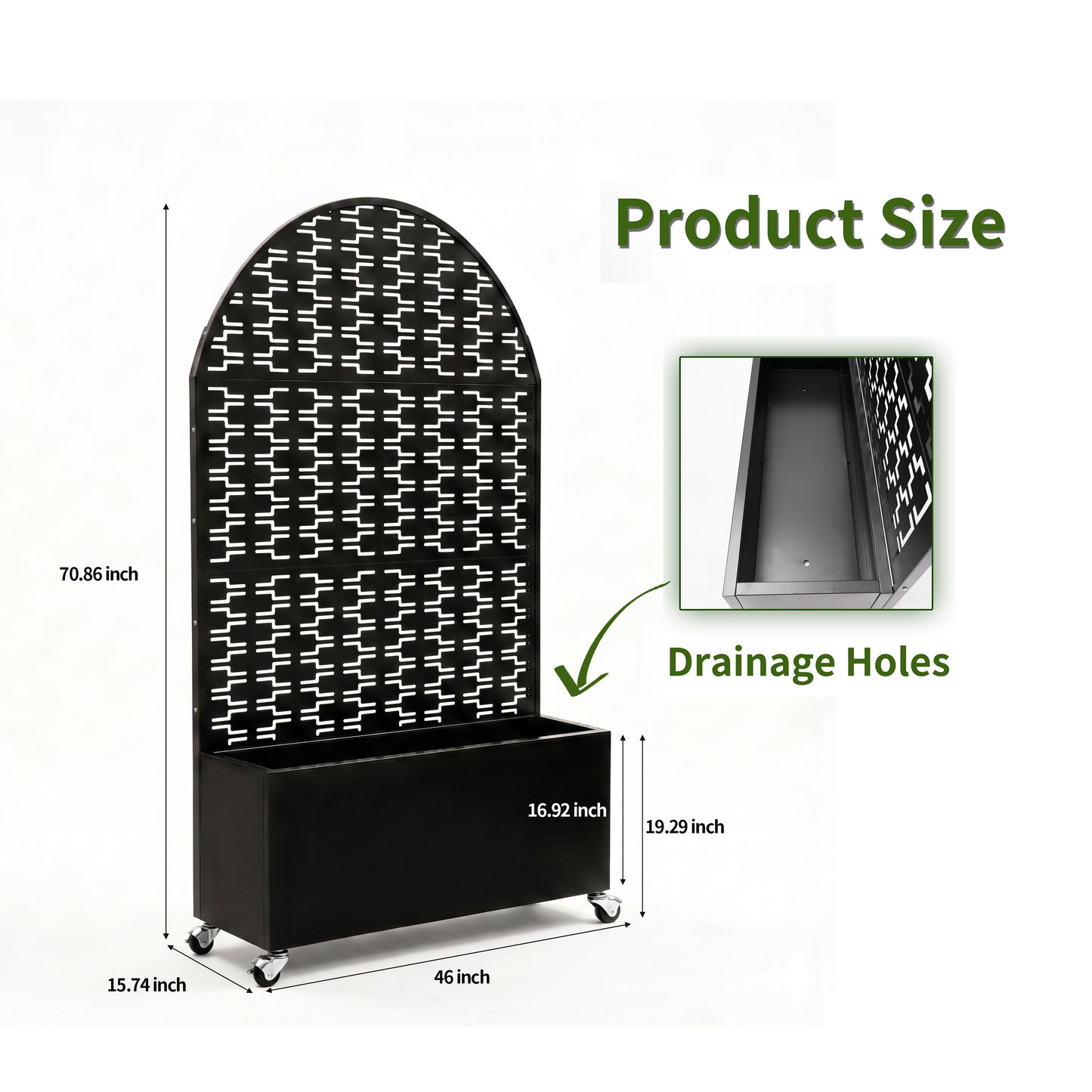 Decorative Arched Privacy Screen with Planter Box - Black