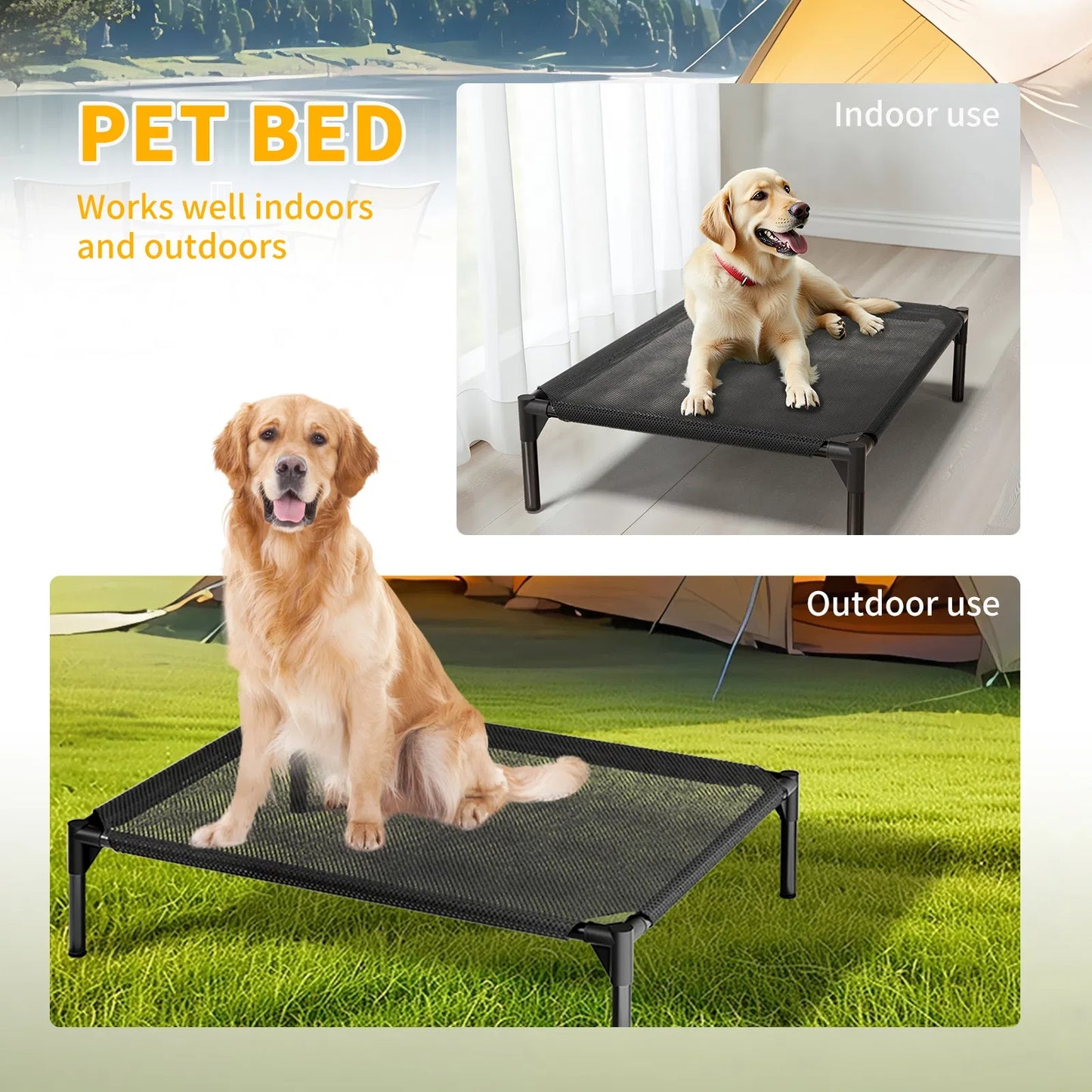 Elevated Breathable Mesh Pet Bed for Indoor & Outdoor Use - Small to XL Sizes