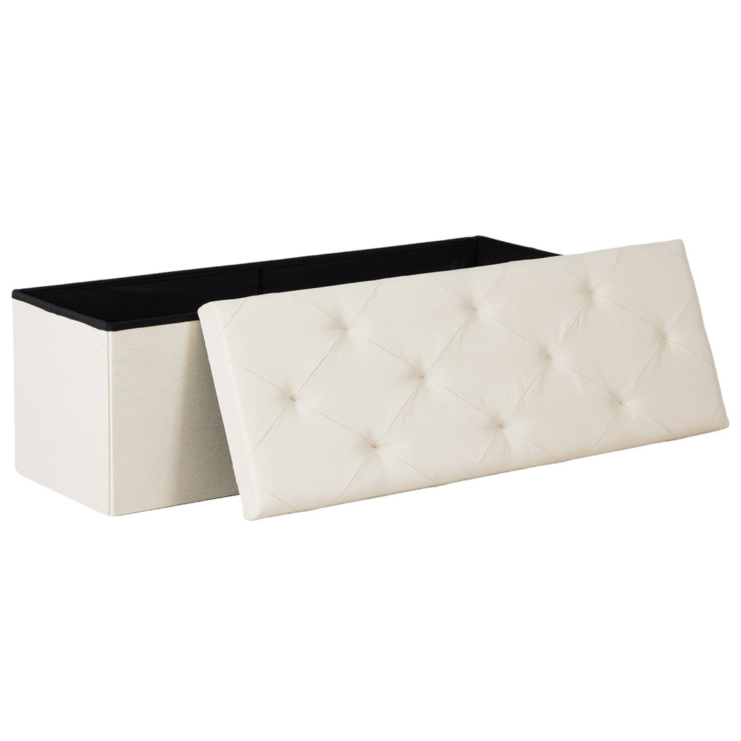 43-Inch Foldable Storage Bench with 660 lbs Capacity - Beige PVC