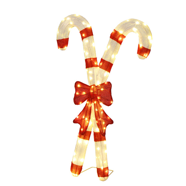 Lighted Candy Cane Christmas Decorations with Red Bow – 100 LED