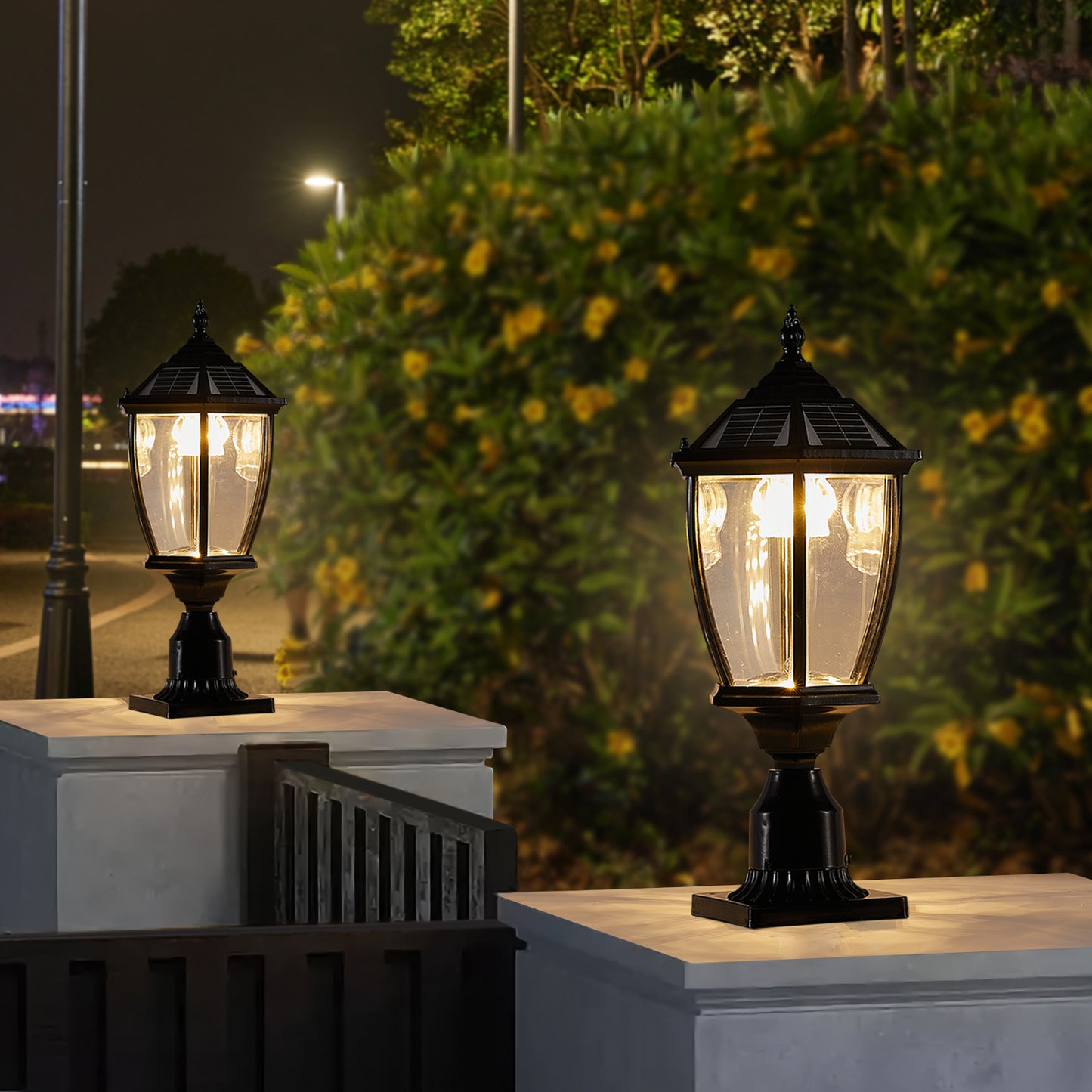 Black Solar Powered LED Outdoor Lantern 2-Pack Vintage Garden Lights for Pathways Yards and Patios
