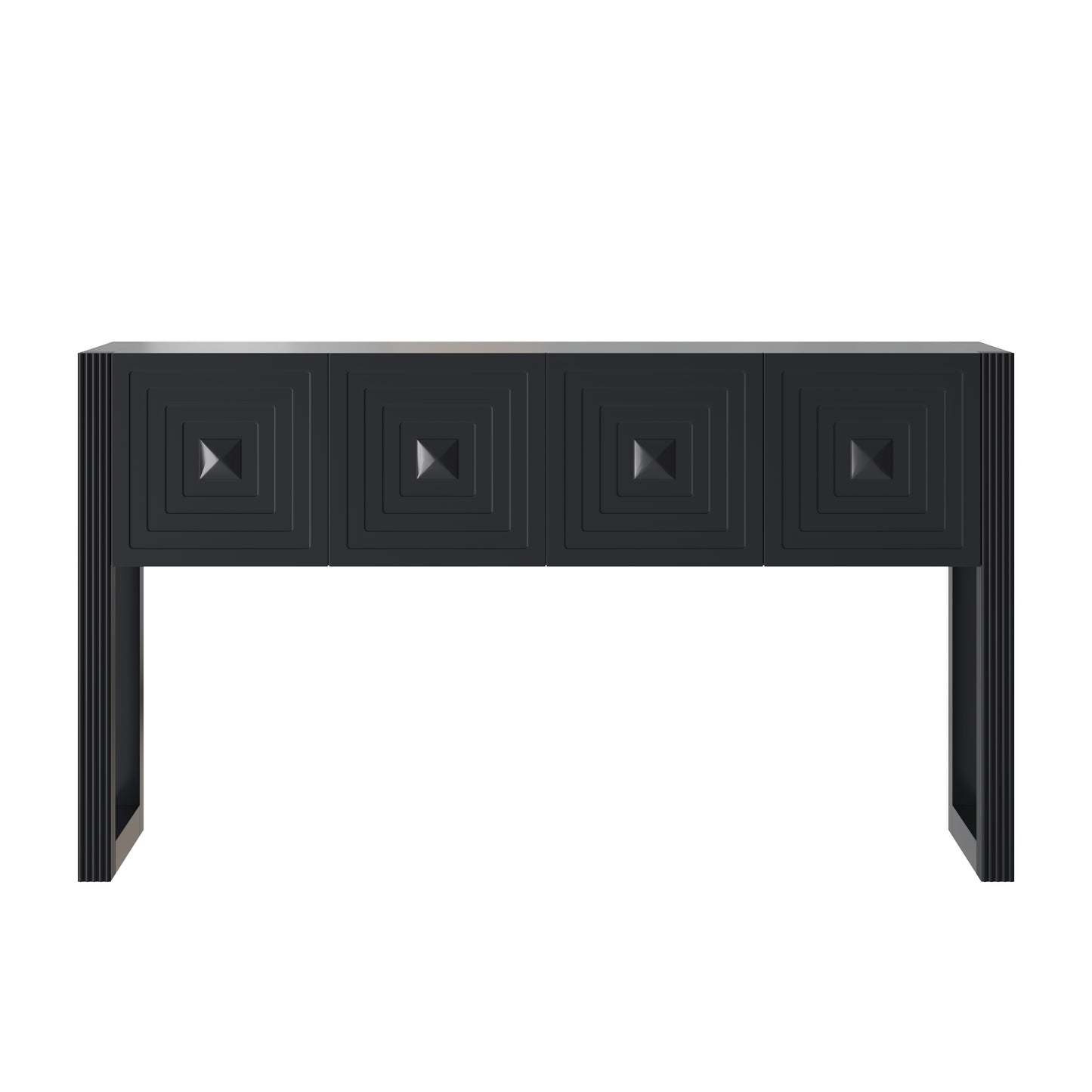 Geometric Carved Console Table with 3 Soft-Close Drawers - Black