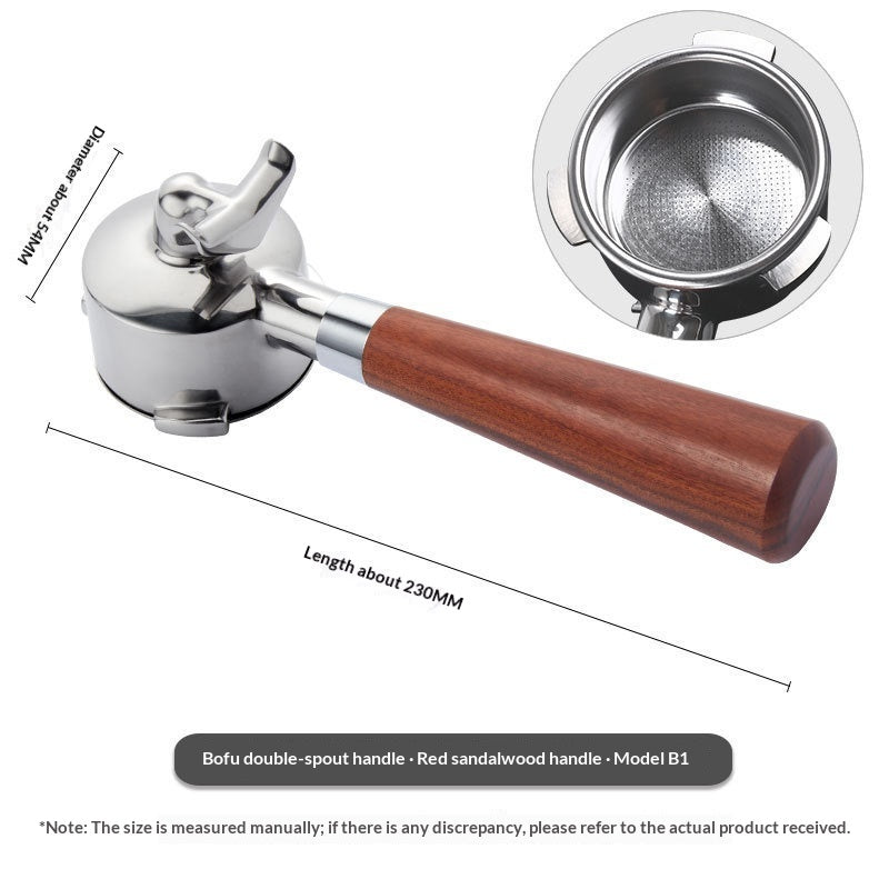 Stainless Steel Coffee Machine Dual-Spout Handle - Solid Wood Finish