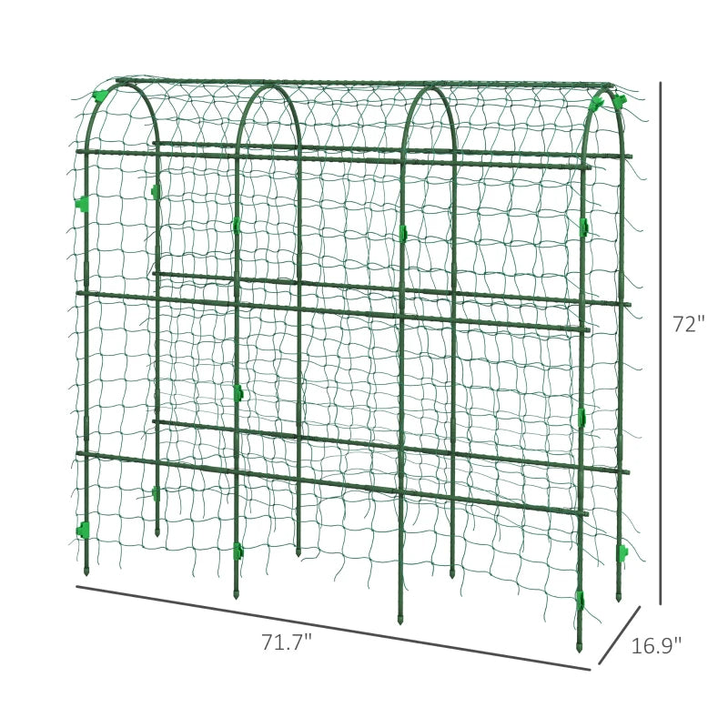 Metal Garden Trellis with Climbing Net, Arch A-Frame for Outdoor Plants, Green