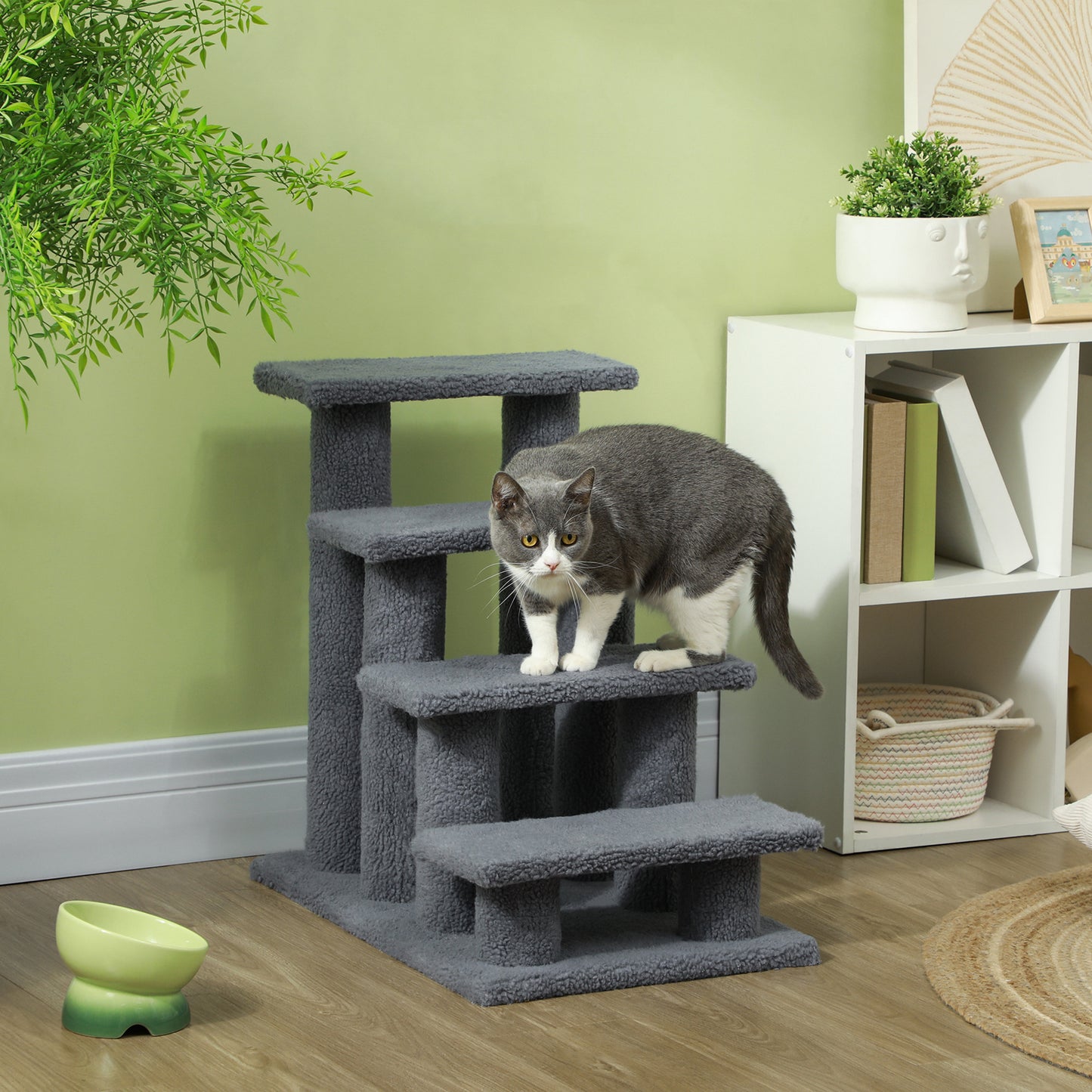 25-Inch Multi-Level Cat Scratching Post with Steps and Soft Carpeted Platforms - Gray