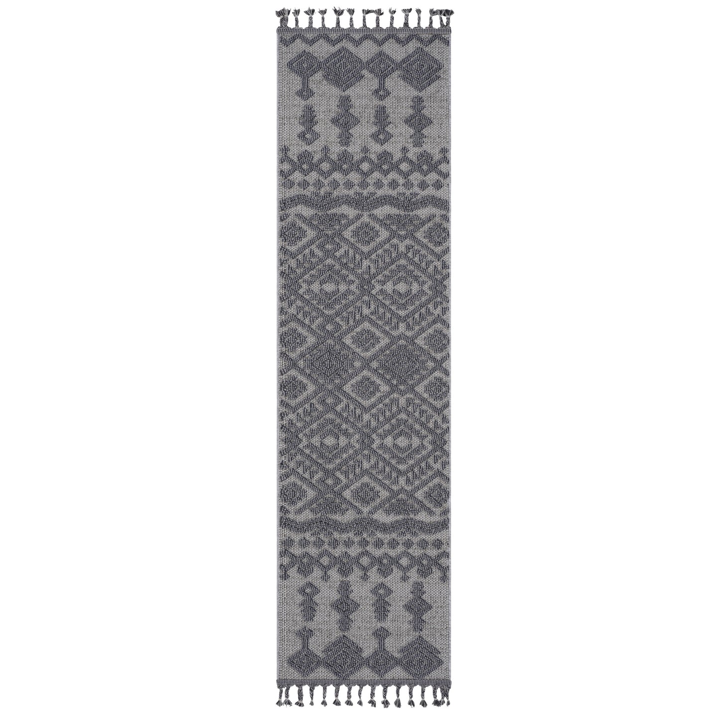 Guros 2X8 White Gray Traditional Indoor Outdoor Runner Rug