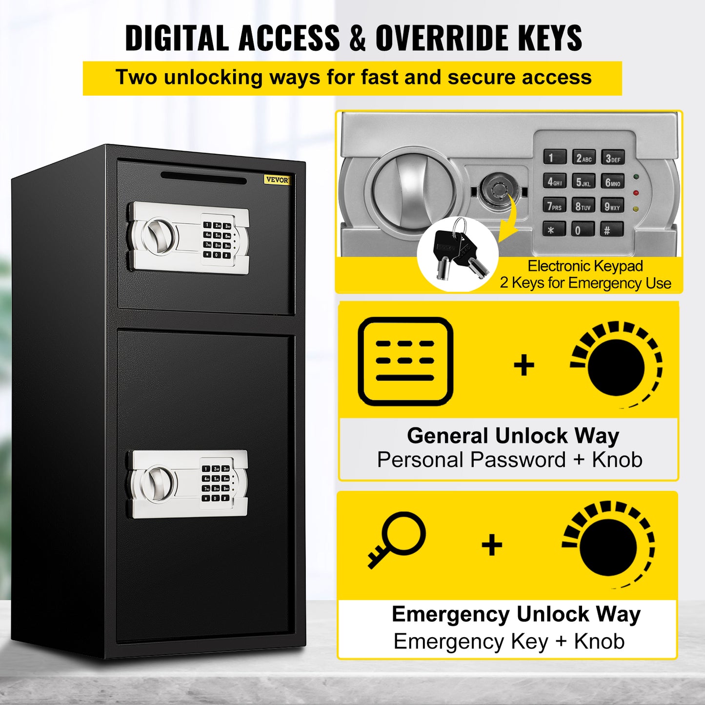 Large Double Door Security Safe - 2.6 Cubic Feet, Digital Lock, Black