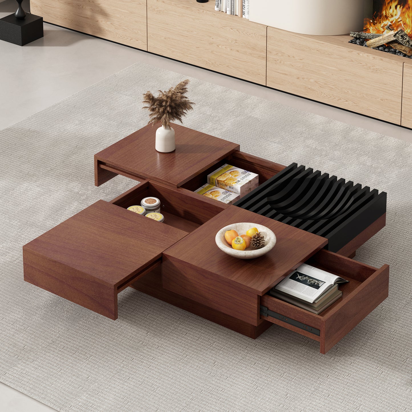 ITALIAN RETRO - INSPIRED ACACIA WOOD STORAGE COFFEE TABLE ,BROWN &