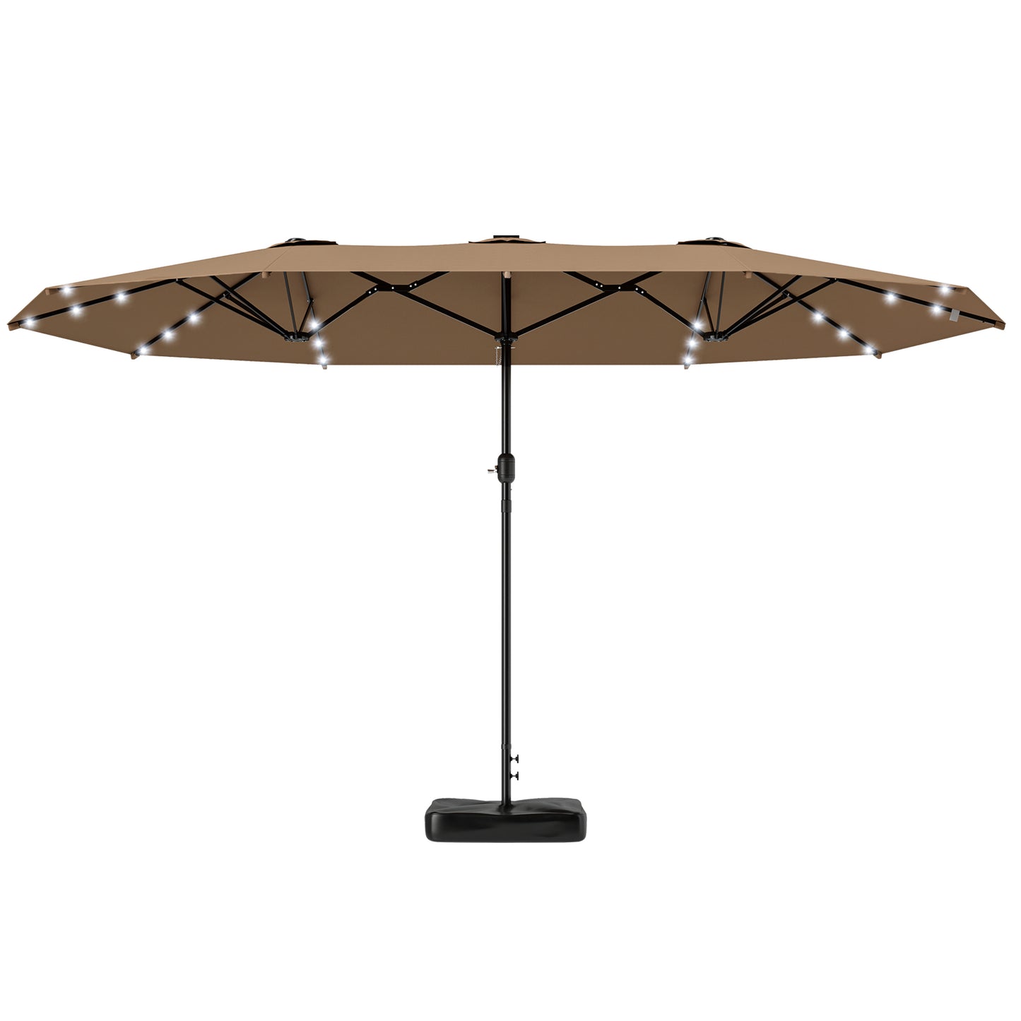 14.4 ft Double-Sided Garden Parasol with LED Solar Lights - Khaki