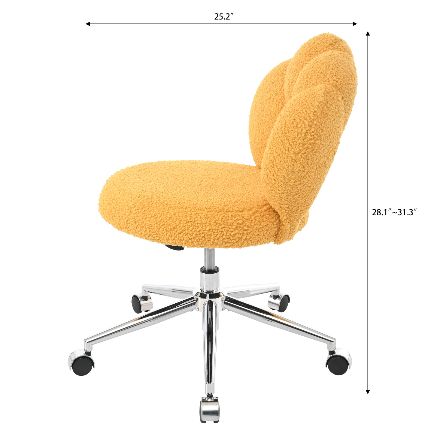 Height Adjustable 360° Swivel Chair - Yellow Teddy Fabric