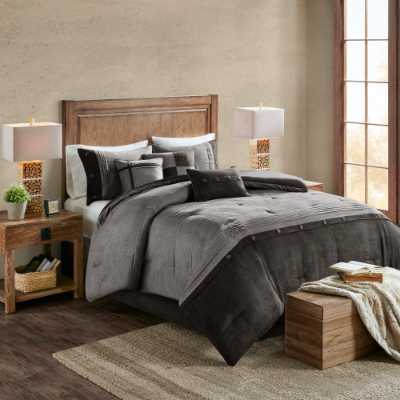 7 Piece Faux Suede Comforter Set - Cozy Lodge Style Bedding