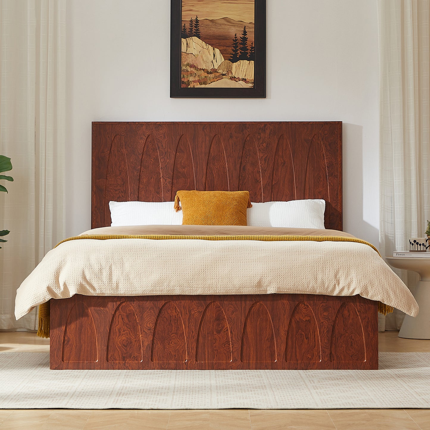 Queen Size Solid Wood Platform Bed Frame with Storage Drawers