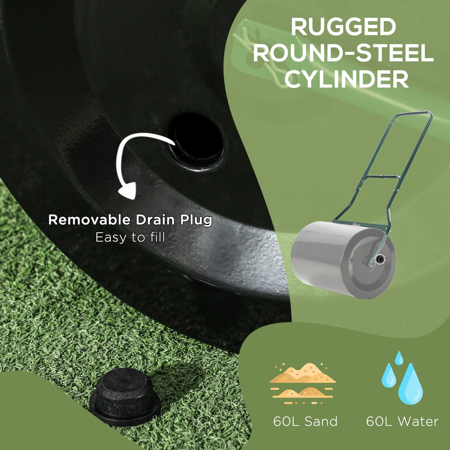 20-Inch Push Lawn Roller with 16 Gallon Water/Sand Fill for Flattening Sod