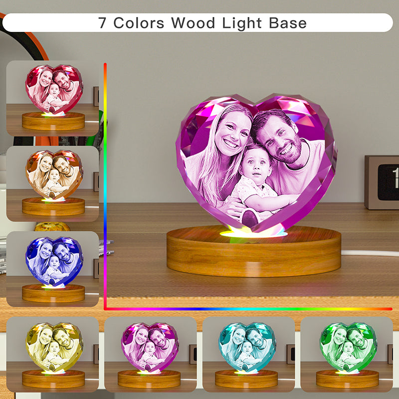LED Light Base for 3D Crystal Displays - Wooden, Rotating & Color Options