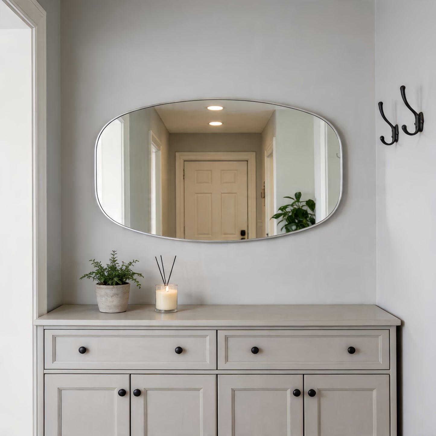Silver Metal Framed Oval Bathroom Mirror - 30x48 Inches
