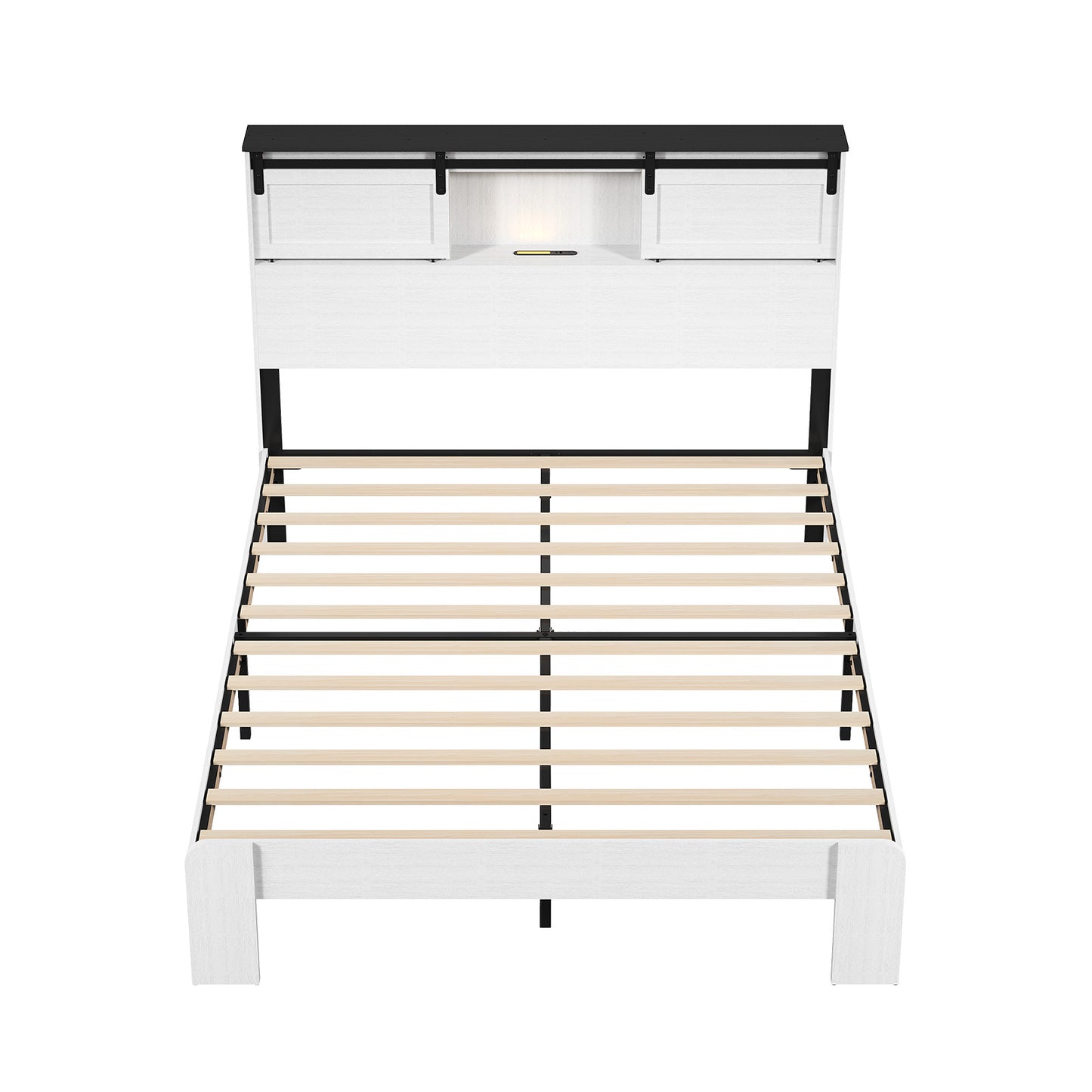 Farmhouse Queen Size Bed Frame with Storage & USB Charging