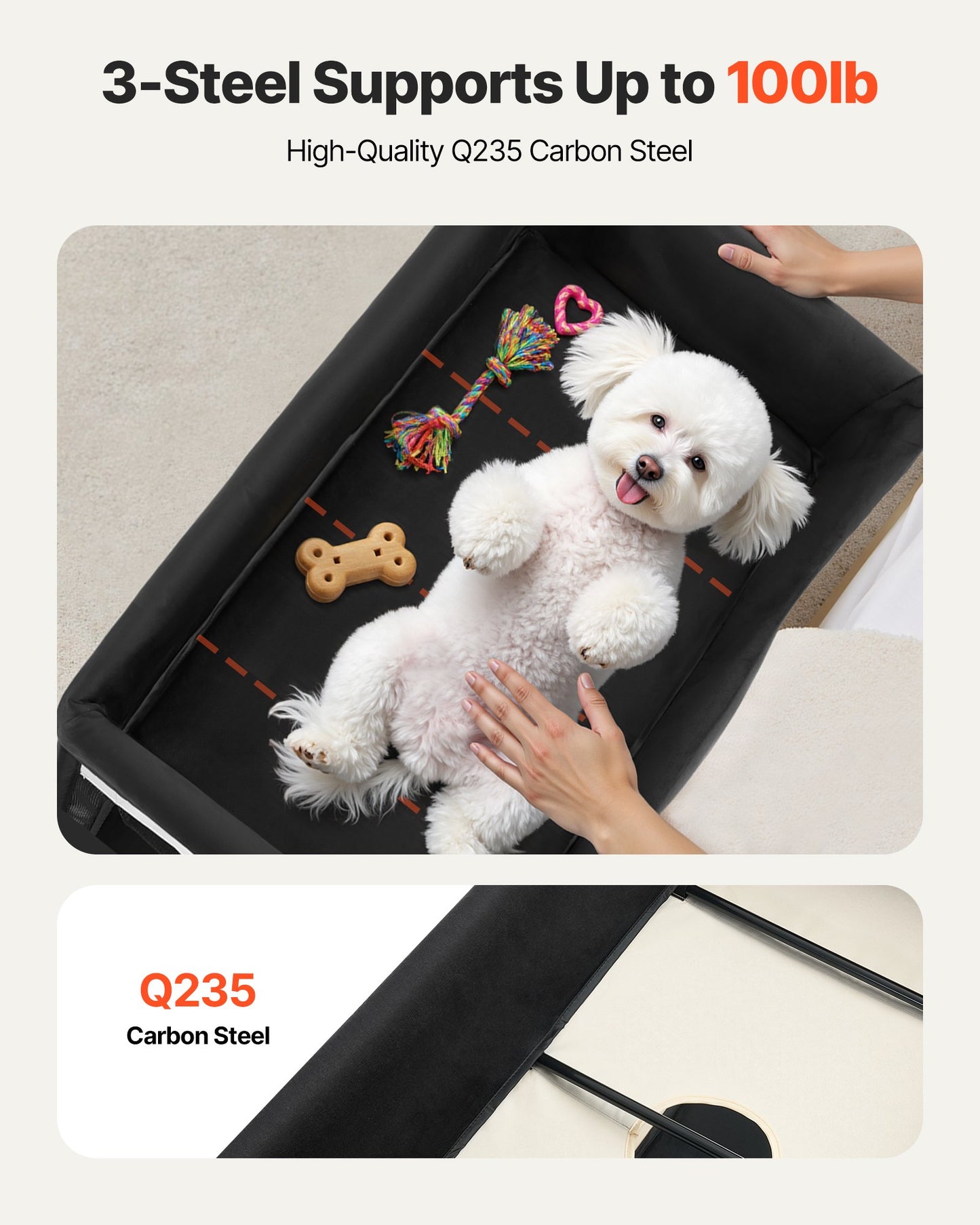 Elevated Foldable Dog Bed with Wheels & Storage - XL Beige Pet Bed