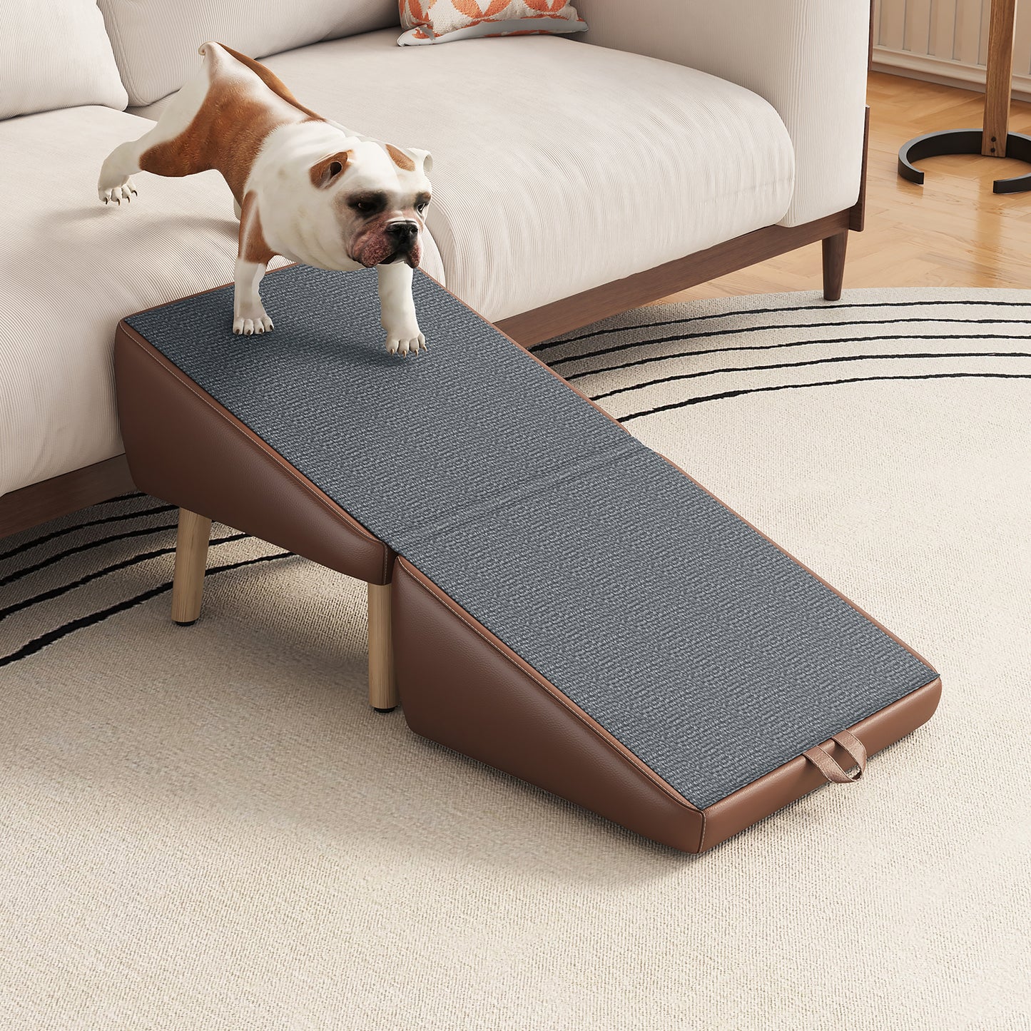 Foldable Dog Stairs for Small Dogs and Cats - Wooden Pet Ramp for Couch & Bed, Brown