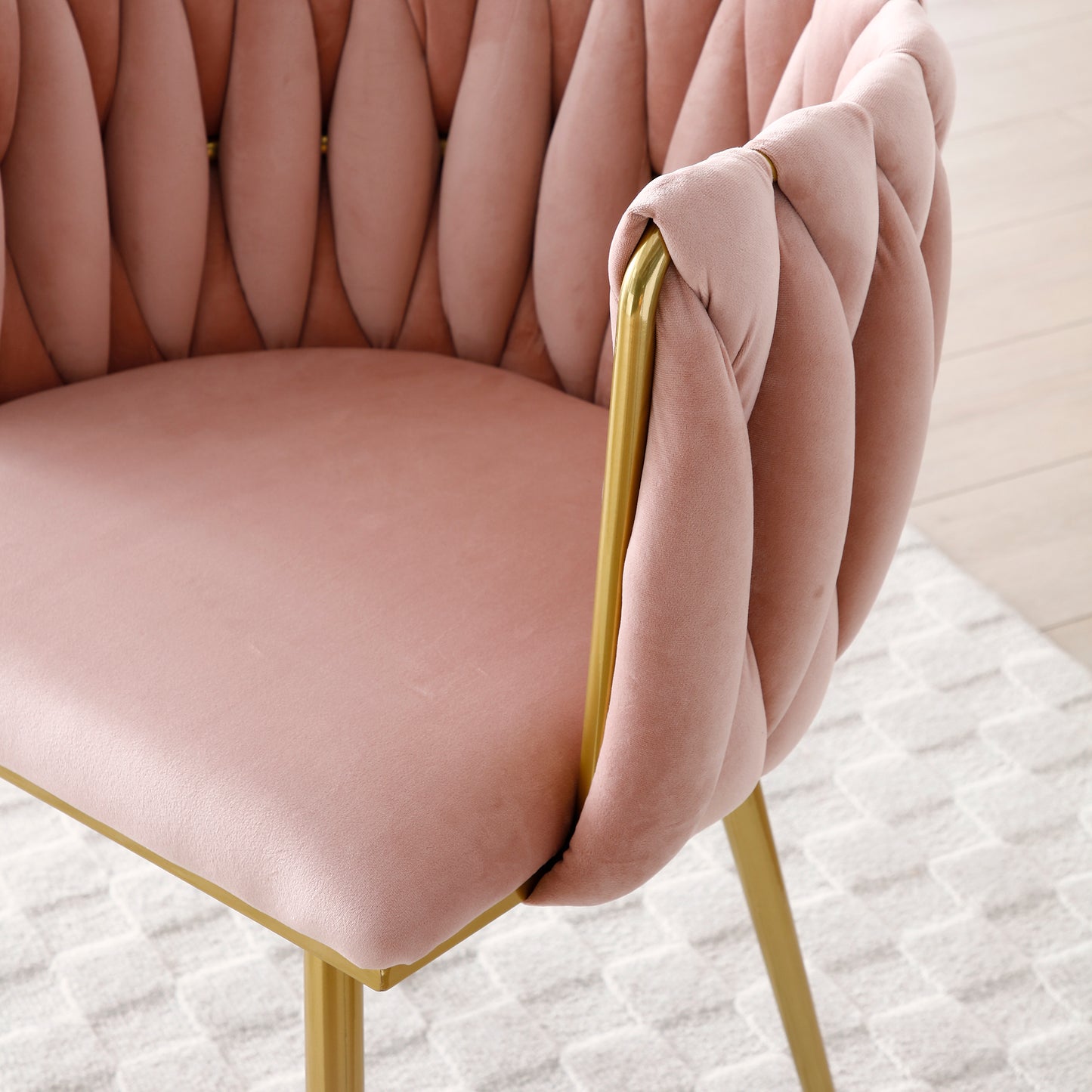 Pink Velvet Dining Chairs Set of 2 with Gold Metal Legs