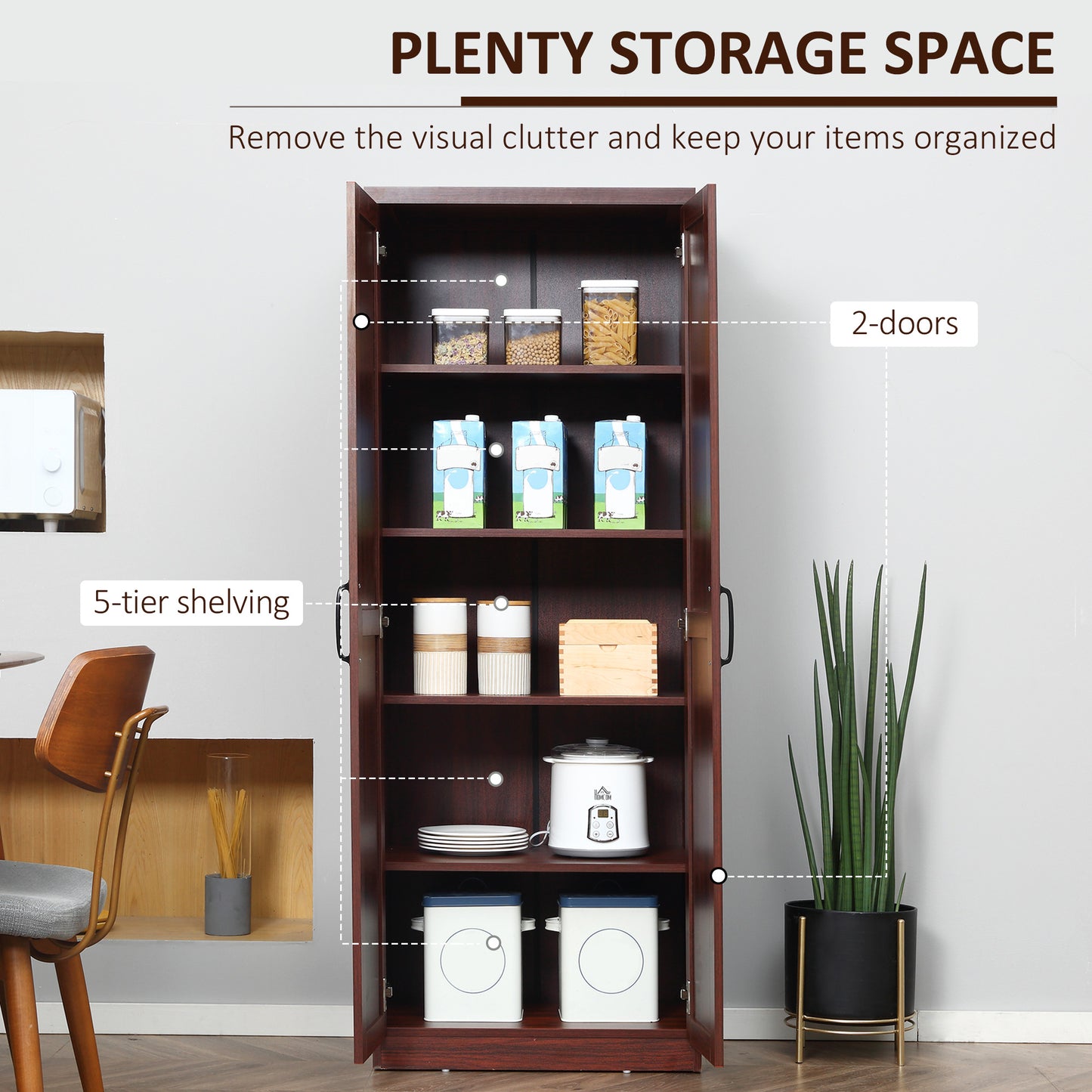 63" Freestanding Kitchen Pantry Cabinet with 5-Tier Shelving - Espresso
