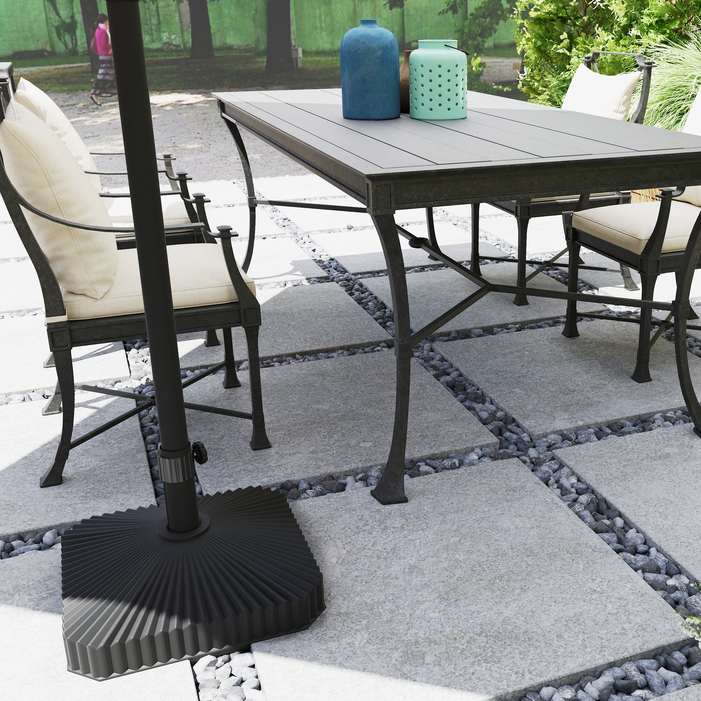 Heavy Duty Square Umbrella Base - 42lbs Sand/33lbs Water, Black