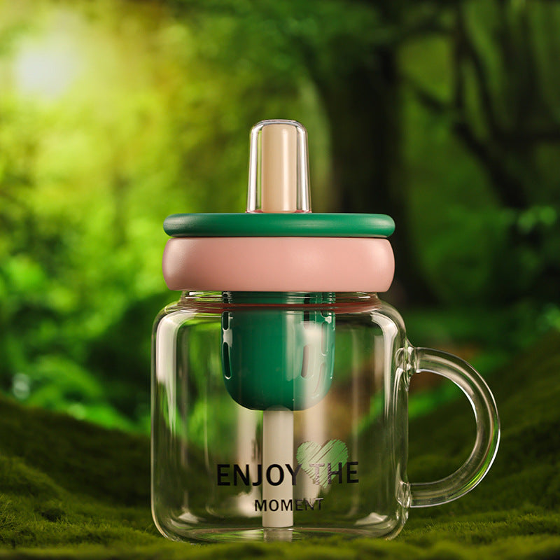 Cute Cat Water Cup with Handle - 600ML Glass Drinking Mug for Home