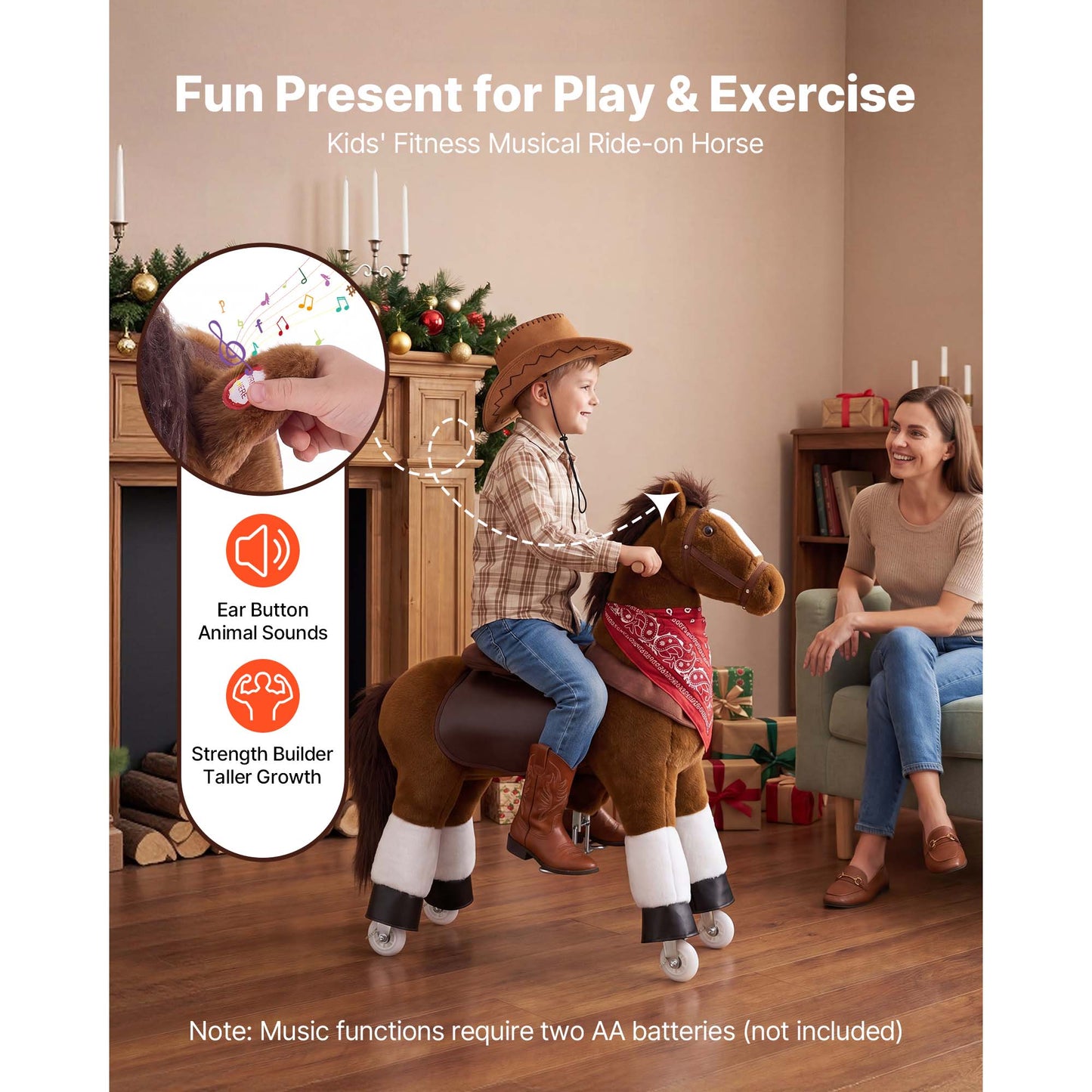 Ride On Horse Toy for Kids - No Battery, Sturdy Pedal & Handle, Upgraded Seat, 176 Lb Load