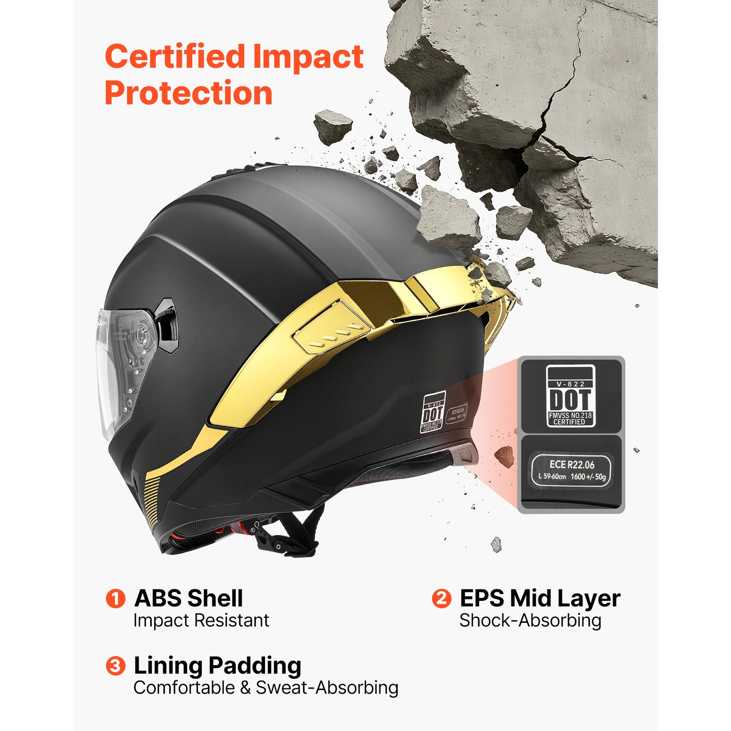Full Face Motorcycle Helmet Street Bike DOT ECE Certified Lightweight Dual-Visor
