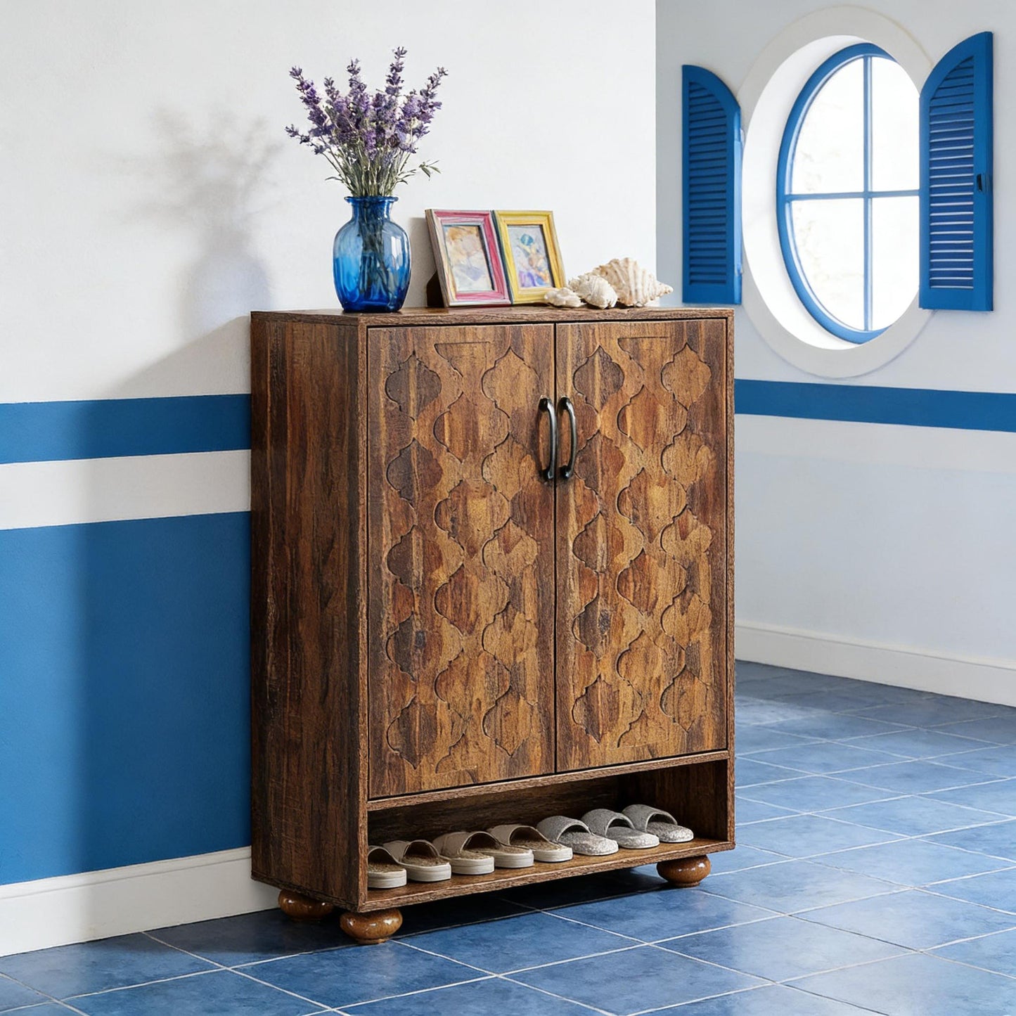 Vintage Shoe Cabinet with Generous Storage Space - Brown