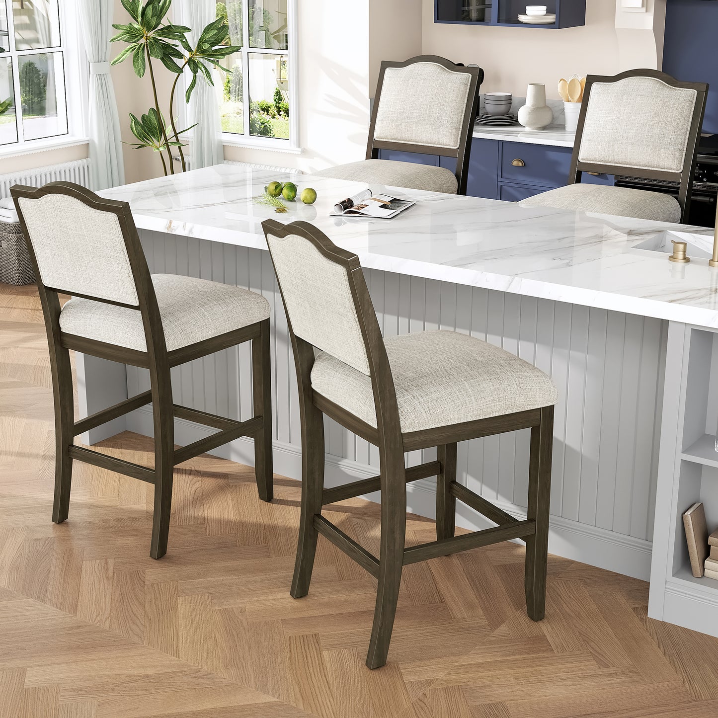Counter Height Bar Stools Set Of 2 - Rustic Pack With Rubber Wood