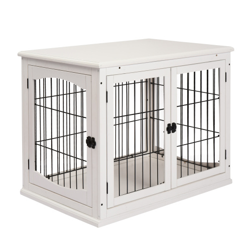 Small Pet Kennel End Table with Lockable Door - White, Multi-Use Furniture