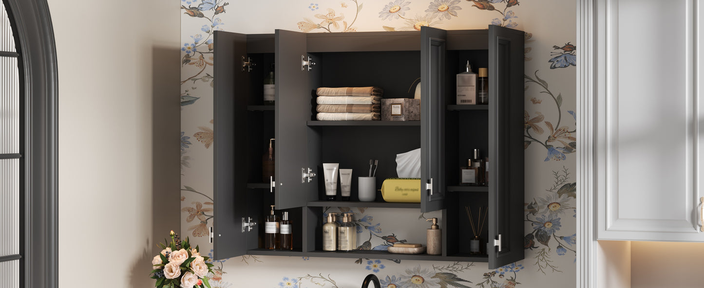 Modern Wall-Mounted Bathroom Cabinet with 5 Adjustable Shelves - Black