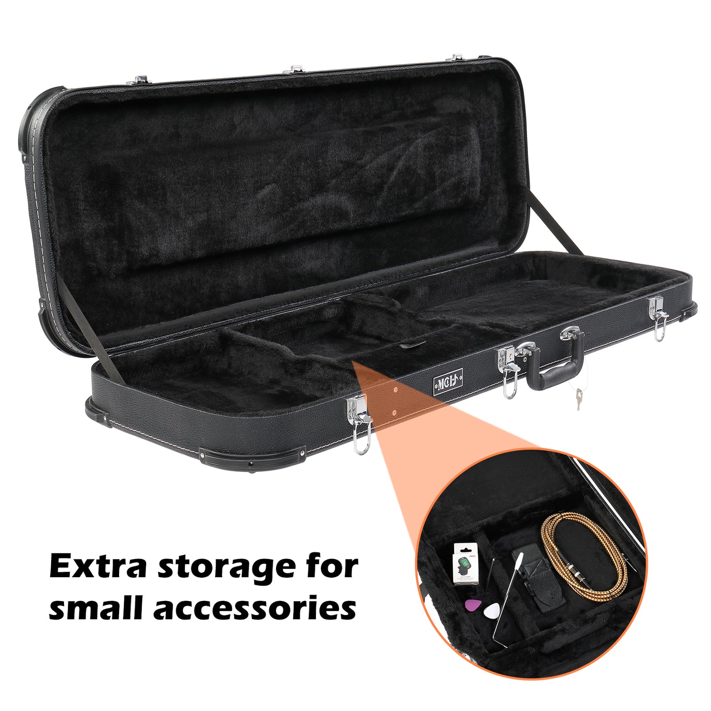 Electric Guitar Hard Case - Black Leather Square Design